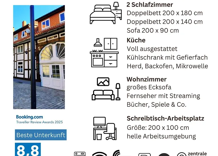 Apartamento Flair 'fachwerk & Flair' - Altstadt-apartment 78 Qm Fuer Urlaub Oder Geschaeftsreise, Innenstadtlage, Ruhig, Modern, 900 M Bahnhof, 24 Std Check-in, Wlan, Streaming, Kueche, Regendusche, 2 X Doppelbett, Direkt Am Neuen Markt In Der Altstad Herford